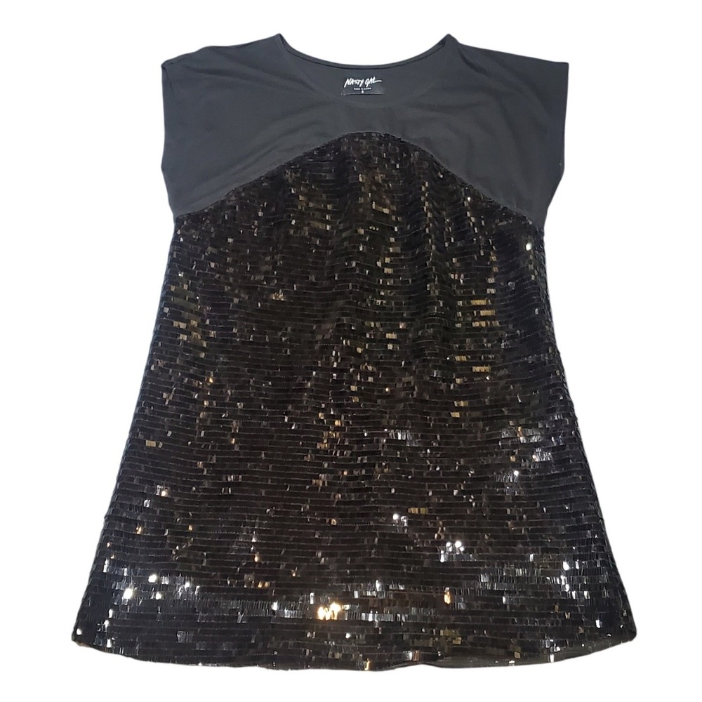 Nasty Gal Black Sequin Mini Dress Tunic Top Sleeveless Party Cocktail Sexy Sz Sm